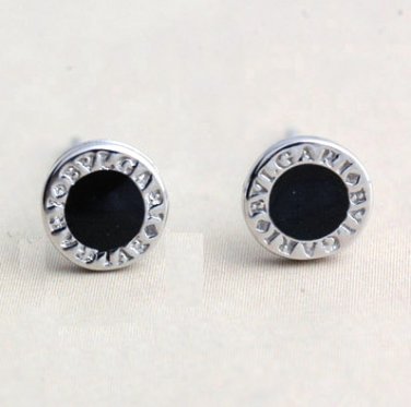Mini Black Round Agate Earrings Stud in Sterling Silver, Unisex