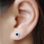 Mini Black Round Agate Earrings Stud in Sterling Silver, Unisex