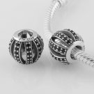 Sterling Silver Black Openwork Pave Barrel Charm - fits European Beads Bracelets