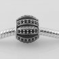 Sterling Silver Black Openwork Pave Barrel Charm - fits European Beads Bracelets