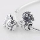 925 Sterling Silver Peacock w/ Green & Aqua CZ Charm - fits European Beads Bracelets