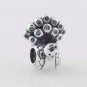 925 Sterling Silver Peacock w/ Green & Aqua CZ Charm - fits European Beads Bracelets