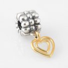 925 Sterling Silver Gold Heart Pendant Clip - fits European Beads Bracelets