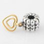 925 Sterling Silver Gold Heart Pendant Clip - fits European Beads Bracelets