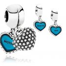 925 Sterling Silver Mother & Son Pendant Charm - fits European Beads Bracelets