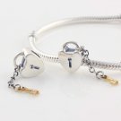 925 Sterling Silver Gold Key to My Heart Charm - fits European Beads Bracelets