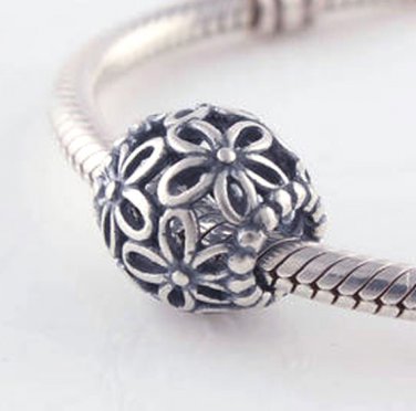 925 Sterling Silver Openwork Flower Charm - fits European Beads Bracelets