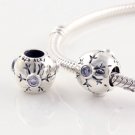 925 Sterling Silver Snowflake Aqua CZ Charm - fits All European DIY Charm Bead Bracelets