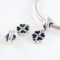 925 Sterling Silver Four Leaf Lucky Clover Green Pendant Charm - fits European Beads Bracelets