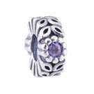 Sterling Silver Violet Sparkling Forest Flower Spacer - fits European Beads Bracelets