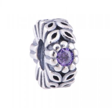 Sterling Silver Violet Sparkling Forest Flower Spacer - fits European Beads Bracelets