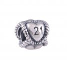 925 Sterling Silver Birthday Milestone "21" Charm - fits European Beads Bracelets