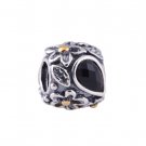 925 Sterling Silver Black Dew Drop On Flower Charm - fits European Beads Bracelets
