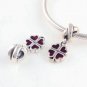925 Sterling Silver Four Leaf Clover Red Pendant Charm - fits European Beads Bracelets