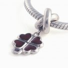 925 Sterling Silver Four Leaf Clover Red Pendant Charm - fits European Beads Bracelets