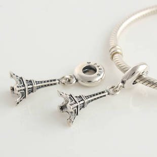925 Sterling Silver Eiffel Tower Pendant Charm - fits European Beads Bracelets
