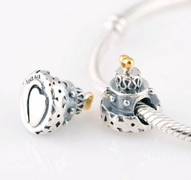 925 Sterling Silver Celebration Cake Charm - fits European Beads Bracelets