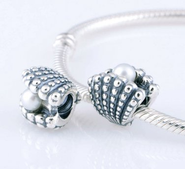 925 Sterling Silver Pearl Oyster Charm - fits European Beads Bracelets
