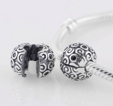 925 Sterling Silver Black Abstract Squiggle Clip Bead -  fits Pandora/Troll/Biagi European Bracelet