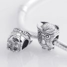 925 Sterling Silver Vintage Owl Charm Bead - fits European Beads Bracelets