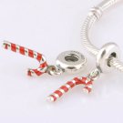 925 Sterling Silver Candy Cane Dangle Charm Bead - fits European Beads Bracelets