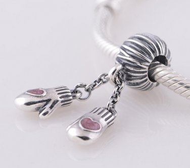 Sterling Silver Mittens Dangle Pendant Charm Bead - fits European Beads Bracelets