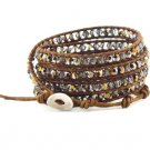 Shimmering Crystals - Chan Luu Inspired 5 Wrap Brown Leather Bohemain Boho Beaded Bracelet