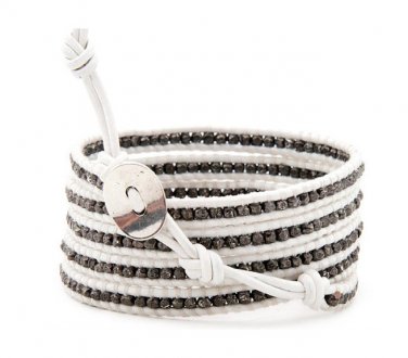 Dark Nuggets - 5 Wrap White Leather Bohemain Boho Bracelet