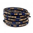 Multicolor Stones Agate - Chan Luu Inspired 5 Wrap Black Leather Bohemain Boho Bracelet