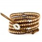 Pearl Ball Beads/Silver Heart - Chan Luu Inspired 5 Wrap Brown Leather Bohemain Boho Bracelet