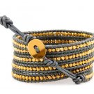 Gold Vermeil Nuggets - Chan Luu Inspired 5 Layers Wrap Grey Leather Bohemain Boho Bracelet