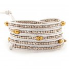 Silver Nuggets/Gold Skull - Chan Luu Inspired 5 Wrap White Leather Bohemain Boho Bracelet