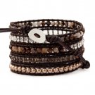 Brown Agate/Pearl Beads/Crystals - Chan Luu Inspired Bohemain 5 Wrap Leather Boho Bracelet