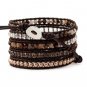 Brown Agate/Pearl Beads/Crystals - Chan Luu Inspired Bohemain 5 Wrap Leather Boho Bracelet