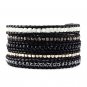 Agate/Hematite Stone/Plated Nuggets - Chan Luu Inspired 5 Wrap Black Leather Bohemain Boho Bracelet
