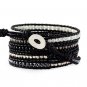 Agate/Hematite Stone/Plated Nuggets - Chan Luu Inspired 5 Wrap Black Leather Bohemain Boho Bracelet