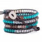 Turquoise Stone/Agate/Clear Crystals - Bohemian 5 Wrap Dark Brown Leather Boho Bracelet