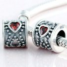 925 Sterling Silver Red CZ Heart Barrel Drum Charm - for All European DIY Charm Bead Bracelets