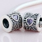 925 Sterling Silver Purple CZ Heart Barrel Drum Charm - for All European DIY Charm Bead Bracelets