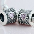 925 Sterling Silver Pink CZ Heart Barrel Drum Charm -for All European DIY Charm Bead Bracelets