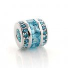 925 Sterling Silver Light Aquamarine CZ Barrel Charm - fits European Beads Bracelets