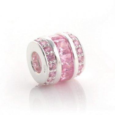 925 Sterling Silver Light Pink CZ Barrel Charm - fits European Beads Bracelets