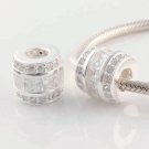 925 Sterling Silver Clear CZ Barrel Charm - fits European Beads Bracelets