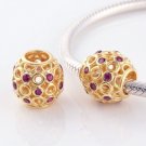 Sterling Silver Celtic Circle Pink Topaz Gold Charm, for All European DIY Charm Bead Bracelets