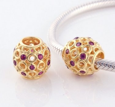 Sterling Silver Celtic Circle Pink Topaz Gold Charm, for All European DIY Charm Bead Bracelets