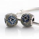 925 Sterling Silver Blue Gem CZ Crystal Charm - fits European Beads Bracelets