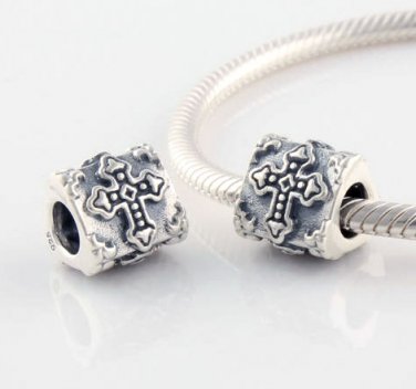 925 Sterling Silver Cross Triangle Charm - fits European Beads Bracelets