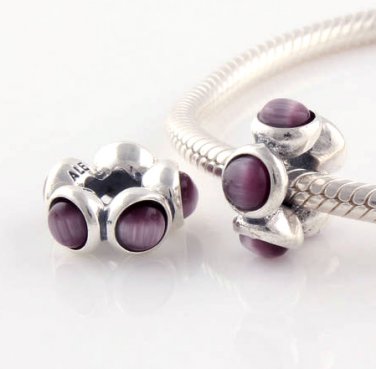 Sterling Silver Purple Cabochon Flower Spacer - fits European Beads Bracelets