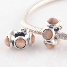 Sterling Silver Amber Cabochon Flower Spacer - fits European Beads Bracelets