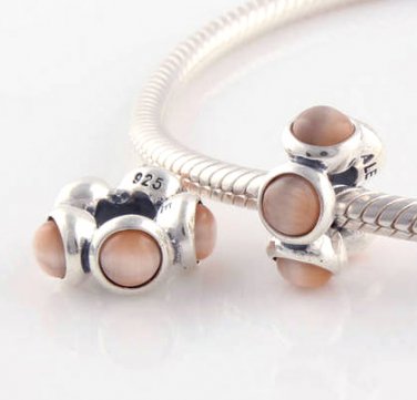 Sterling Silver Amber Cabochon Flower Spacer - fits European Beads Bracelets